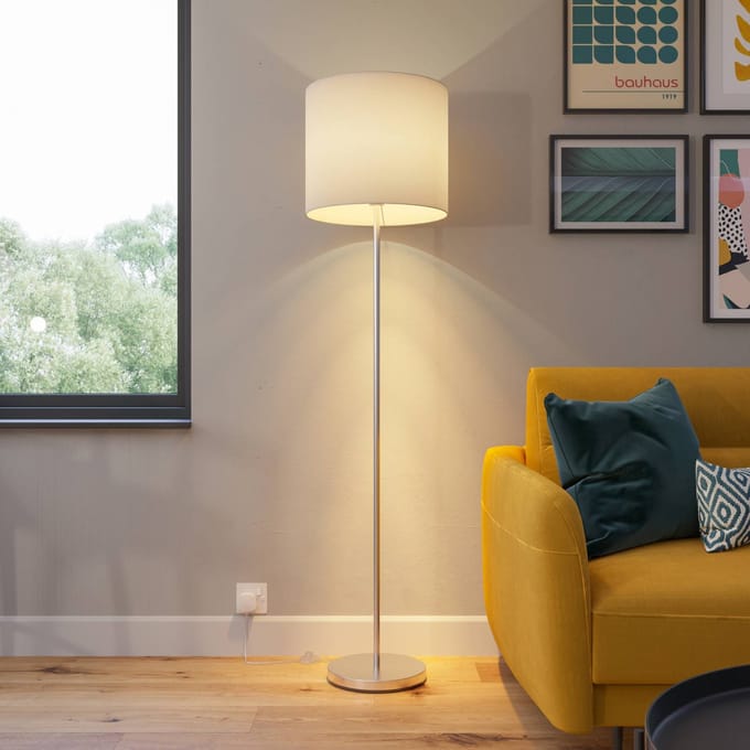 Lindby - vloerlamp - 1licht - stof, metaal - H: 166 cm - E27 - wit, mat nikkel