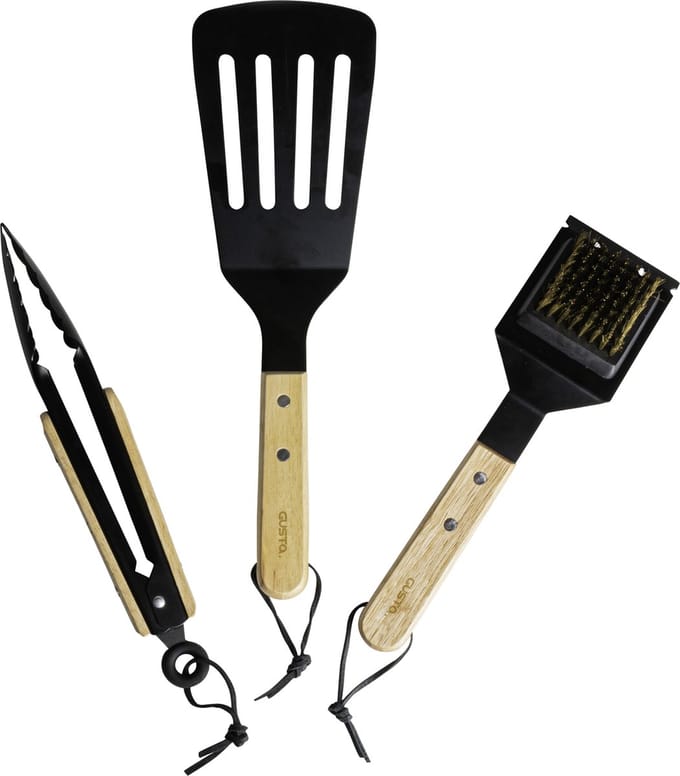 Gusta - Barbecue Gereedschap - Tang Spatel Borstel - RVS Hout - Zwart