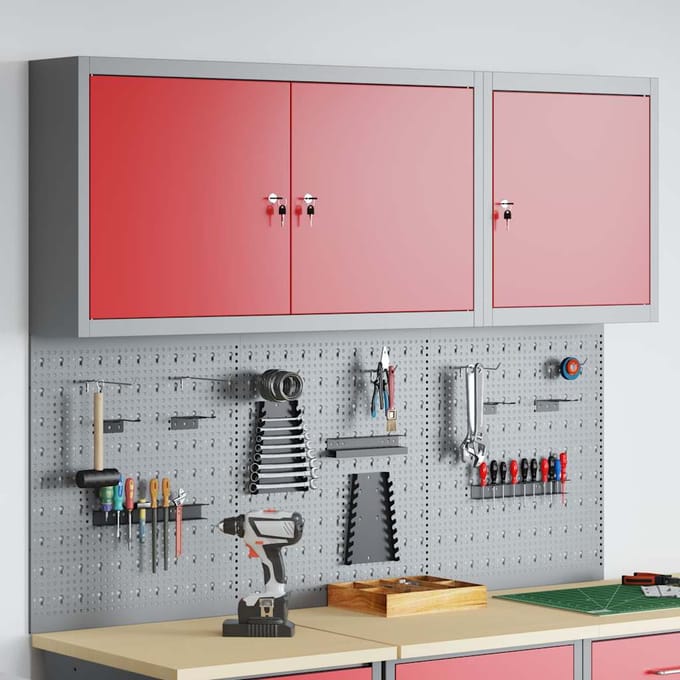 vidaXL - Gereedschapskast - Set - met - plank - 5 - st - Rood - Gepoedercoat - staal