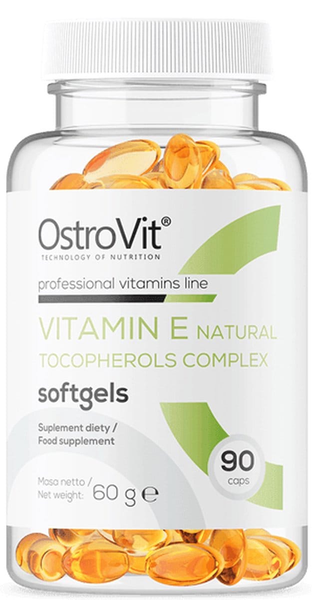 Vitaminen - OstroVit Vitamine E Natuurlijk tocoferolcomplex 90 capsules - 90 Capsules + BeBulk Nutrition Pillendoos