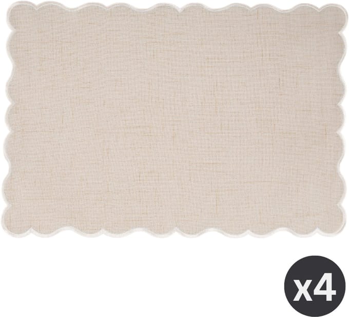 Tiseco - Placemat NOURA - SET/4 - linnen - geborduurde rand - 30x43 cm, ivoor