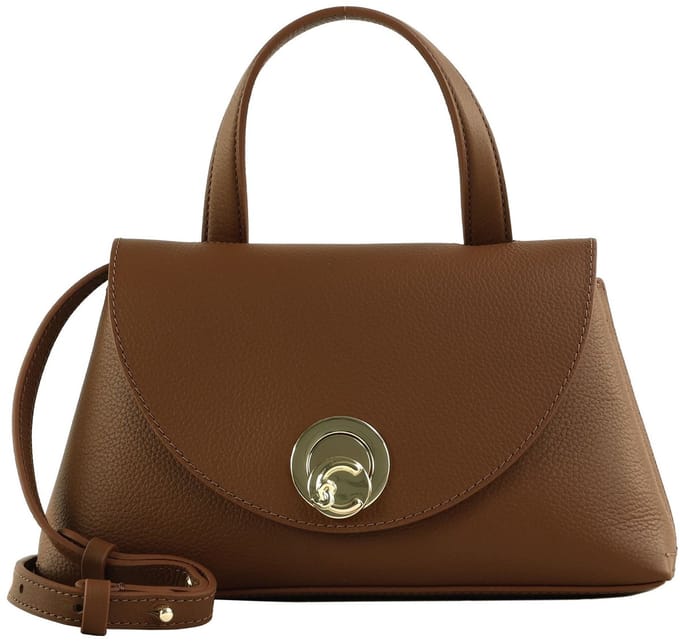 COCCINELLE Leren schoudertas Nikla Handbag Double Grainy Leather Cognac / Noir bruine