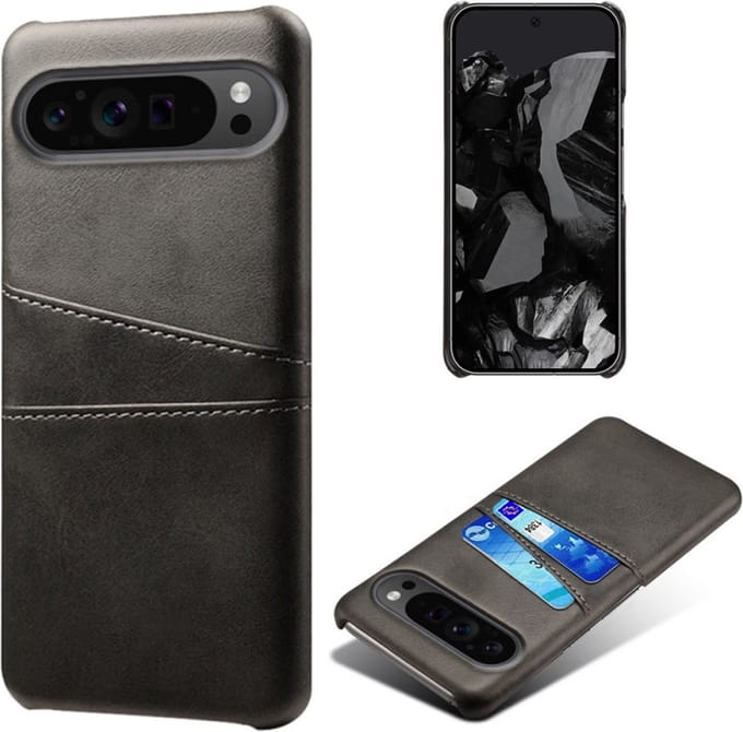 Back Cover met Opbergvakjes + Glas Screenprotector voor Google Pixel 9 Pro XL _ Zwart