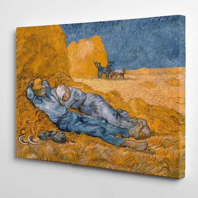 Afbeelding op canvas – ingelijst – klaar om op te hangen – Van Gogh – middag – rust van het werk – 100 x 152 cm – zonder lijst – (code 266)