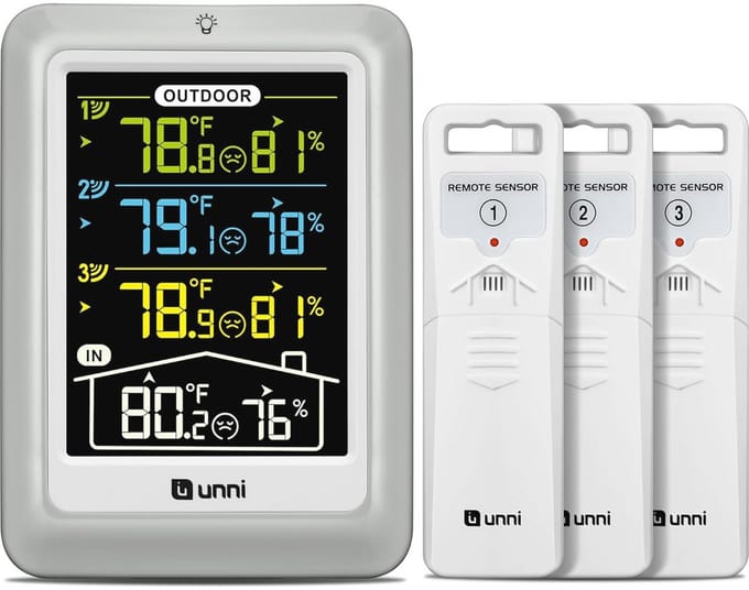Draadloos Weerstation met 3 Buitensensoren en 4,5 Inch Display