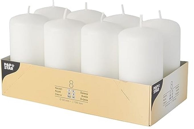 Stompkaarsen Wit - 8 Stuks - Ø 50 mm - 100 mm - Brandduur 16 Uur