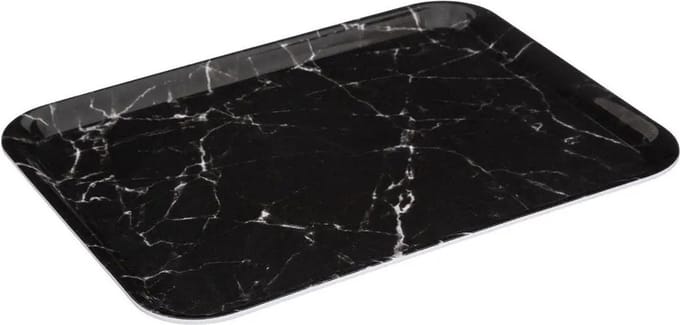 5Five Dienblad/serveer tray Marble - Melamine - zwart - 33 x 43 cm - serveren - dienbladen