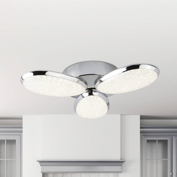 Searchlight Lori LED plafondlamp, 3-lamps, Ø 44 cm, chroom/rozet, glas
