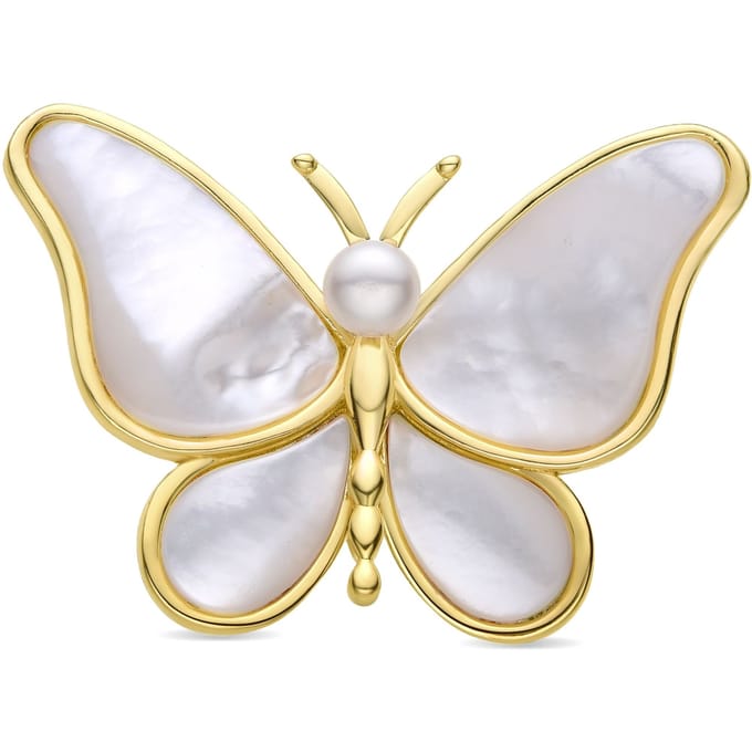 Luxenter broche met wit parelmoer afgewerkt in 18K geel goud - Vlinder