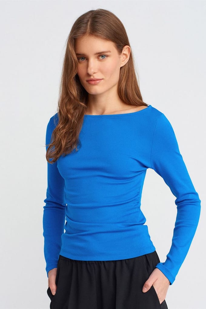 Slim Fit Geribbelde Bootneck Blouse