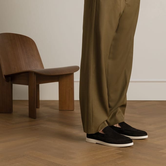 Manfield - Heren - Zwarte suède loafers - Maat 45