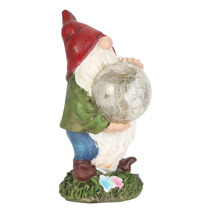 Statue de Gnome Solaire Peinte à la Main Couleurs Inaltérables Statue de Gnome de Jardin avec Lumière Solaire pour Patio Cour Pelouse brown