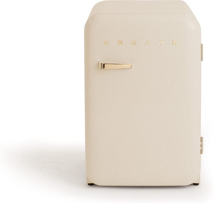 CREATE - Koelkast in retrostijl - Gebroken wit - Handvat Goud - FRIDGE RETRO 107L