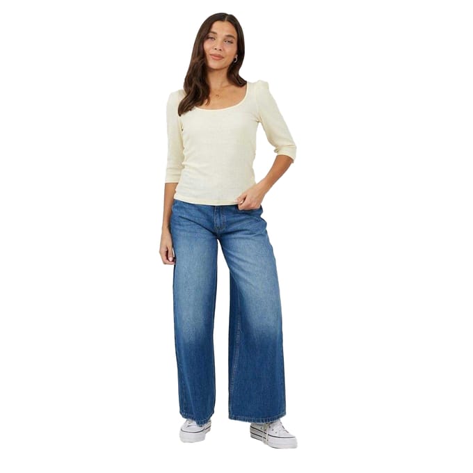 Brave Soul Dames/Dames Geribde Vierkante Hals Pofmouw Top (Crème)