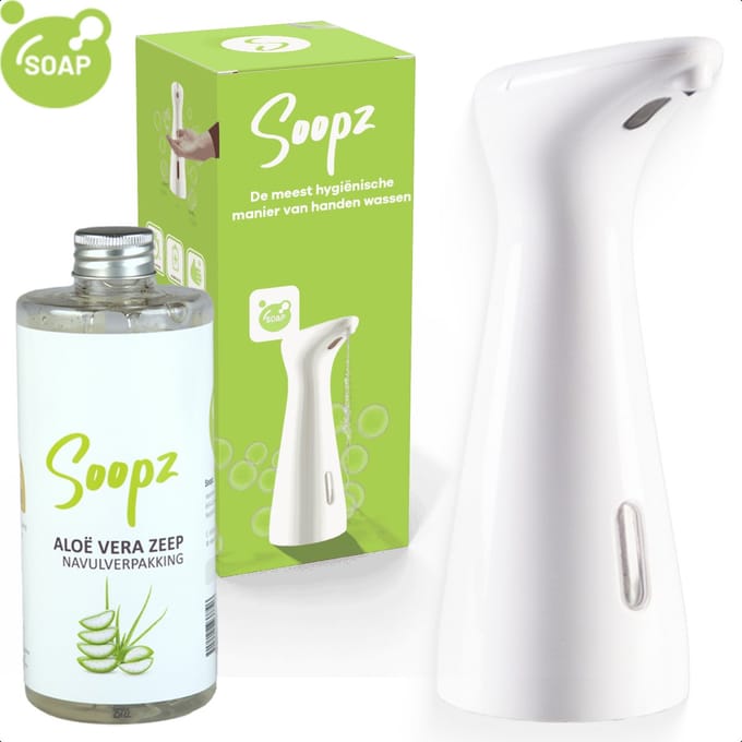 Soopz Automatische Zeepdispenser – Wit – Pure White Charm – Zeeppompje met Bewegingssensor – Met Aloë Vera Zeep
