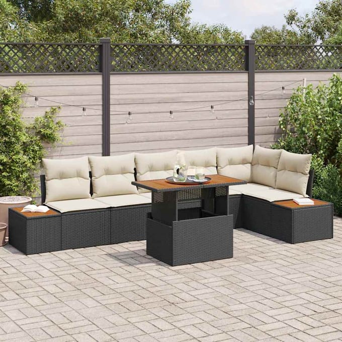 vidaXL - Tuinbank - Set - 7 - st - Zwart - poly - rattan