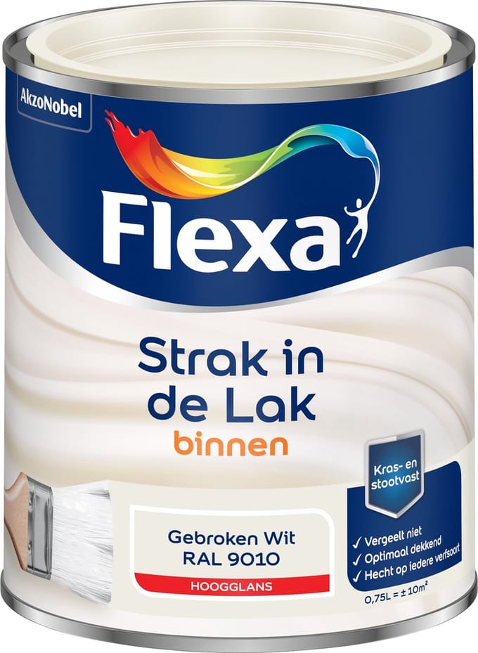 Flexa - Strak In De Lak Binnenlak Hoogglans - Gebroken Wit / Ral 9010 - 750 Ml