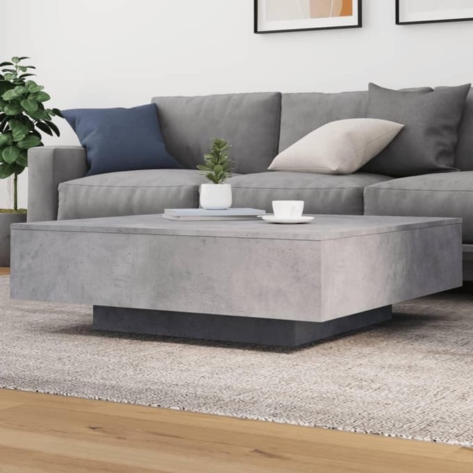 Moderne Salontafel 100x100x31 cm Gegraveerd Hout Betongrijs