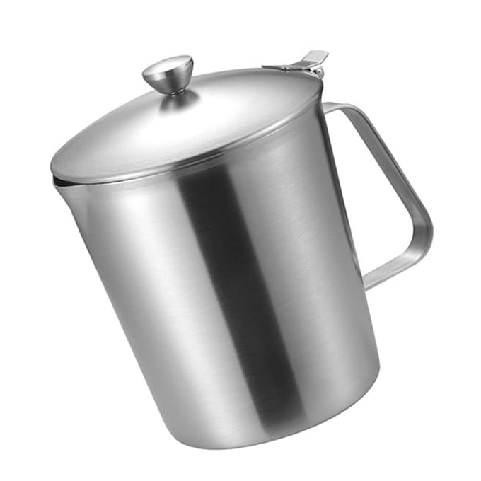 Tasse à mesurer en acier inoxydable polyvalente avec graduations claires, pichet à mousser le lait avec poignée et couvercle pour gray