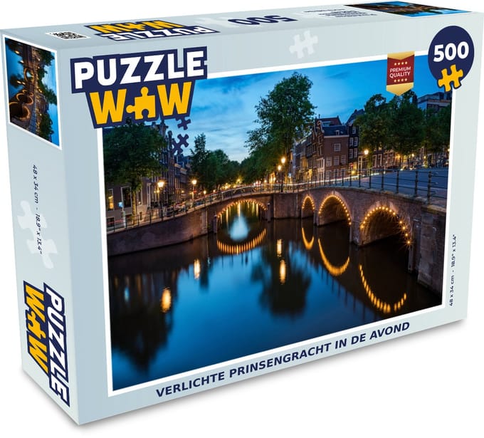 Puzzel Verlichte Prinsengracht in de avond - Legpuzzel - Puzzel 500 stukjes