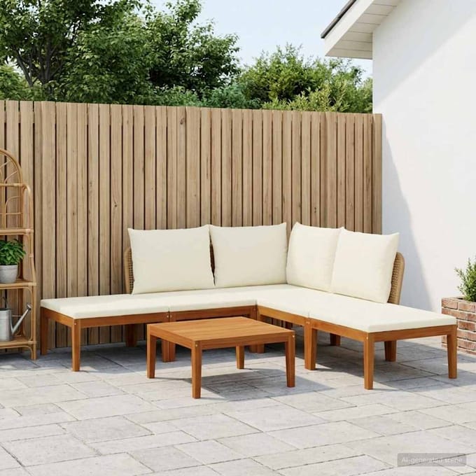 vidaXL - 6 - st - Massief - acaciahout - & - touw - Naturel