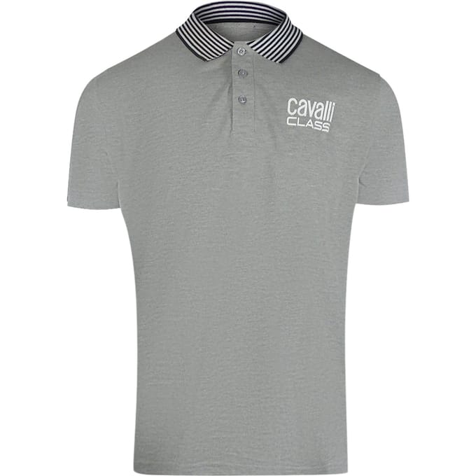 Cavalli Class Gestreepte Kraag Grijs Poloshirt