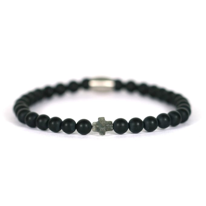 IbizaMen - Gold pyrite kruis matte onyz 6mm 21cm