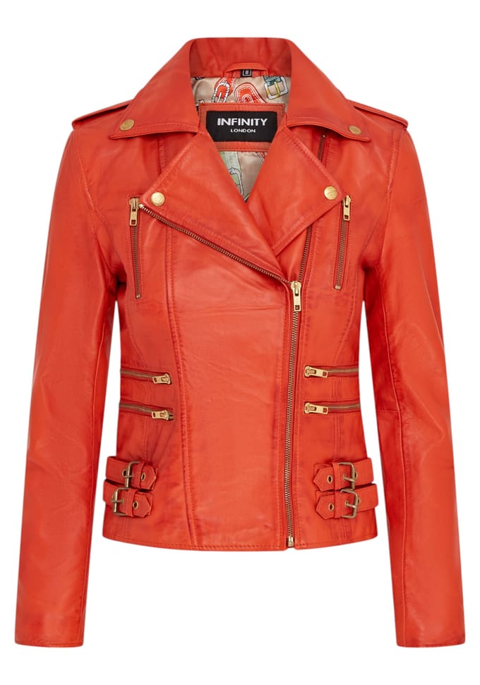 Dames leren oranje Brando bikerjack - Constantia
