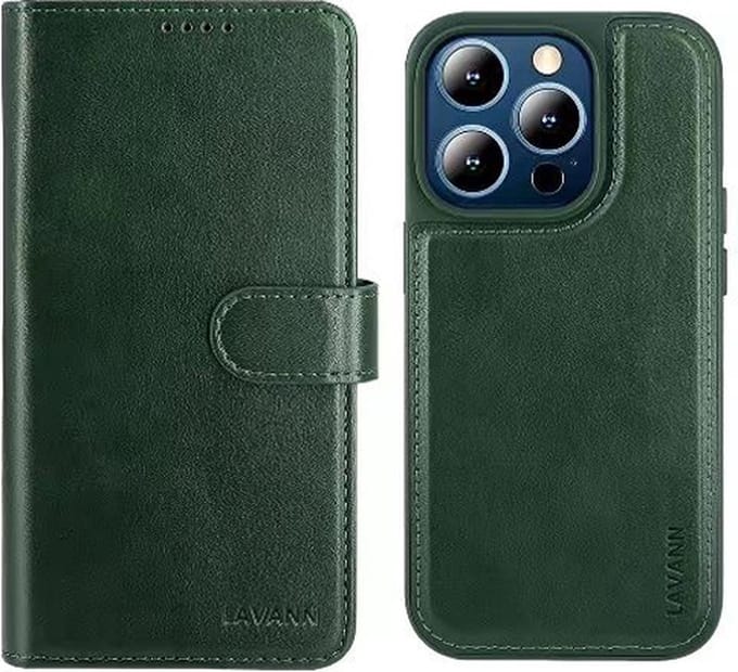 Telefoonhoesje Leer Book Case 2 in 1 - Geschikt voor iPhone 13 Pro - Groen - Magnetic Case