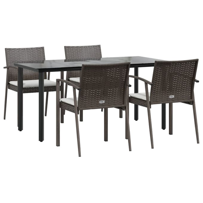 vidaXL - 5-delige - Tuinset - met - kussens - poly - rattan - en - staal