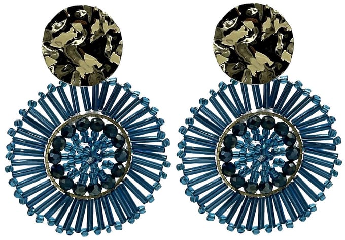 Oorbellen facetglas - blauw - 6x4,5 cm