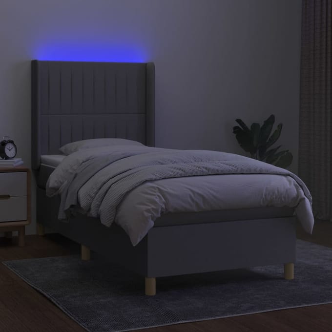 vidaXL - Boxspring - met - matras - en - LED - stof - lichtgrijs - 80x200 - cm