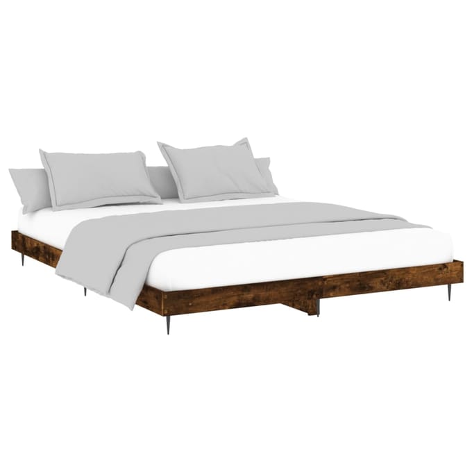 vidaXL - Bedframe - zonder - matras - 200x200 - cm - spaanplaat - gerookt - eiken
