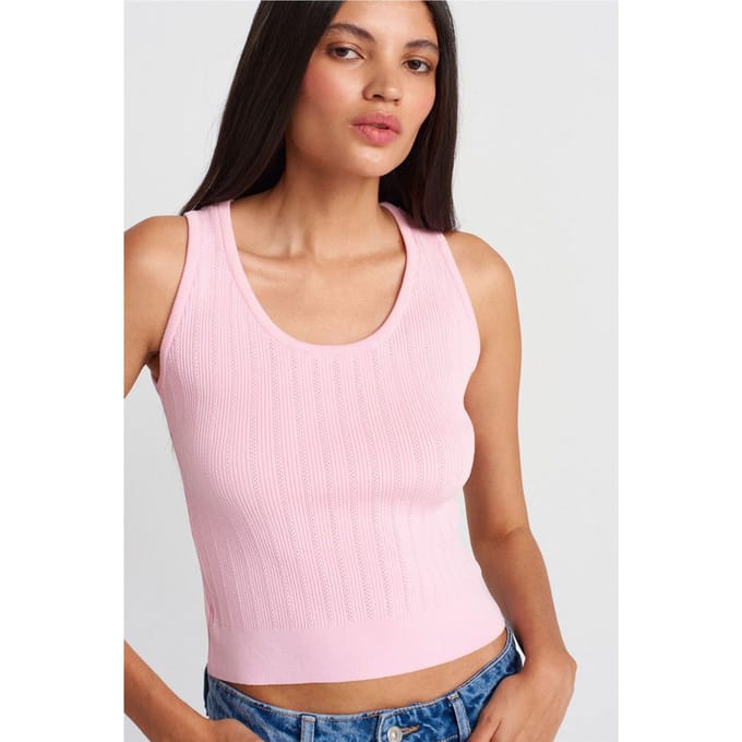 Geribbelde Mouwloze Slim-fit Blouse