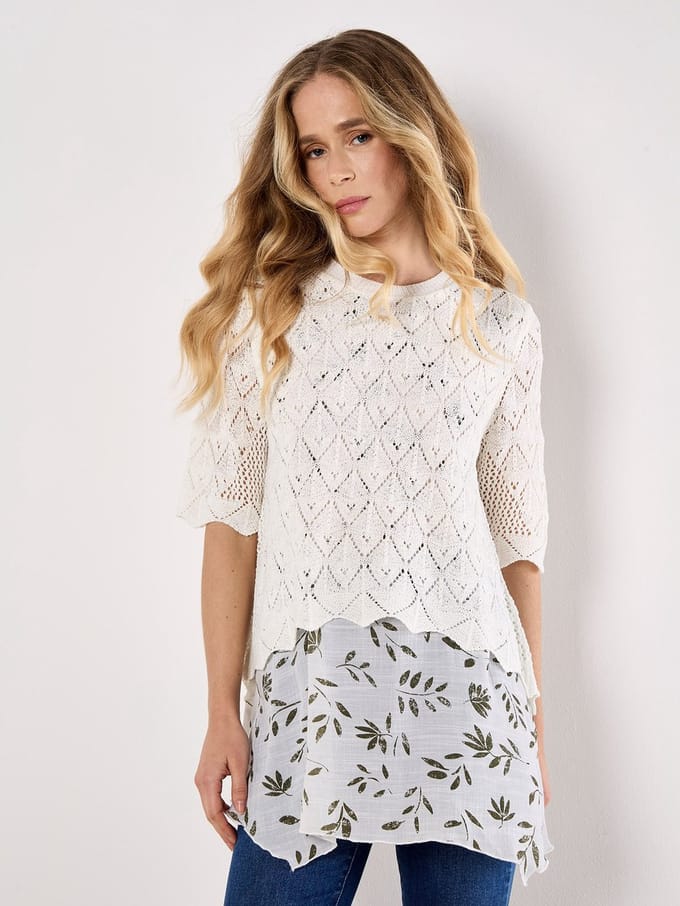 Pointelle Knit Layered Tunic Top