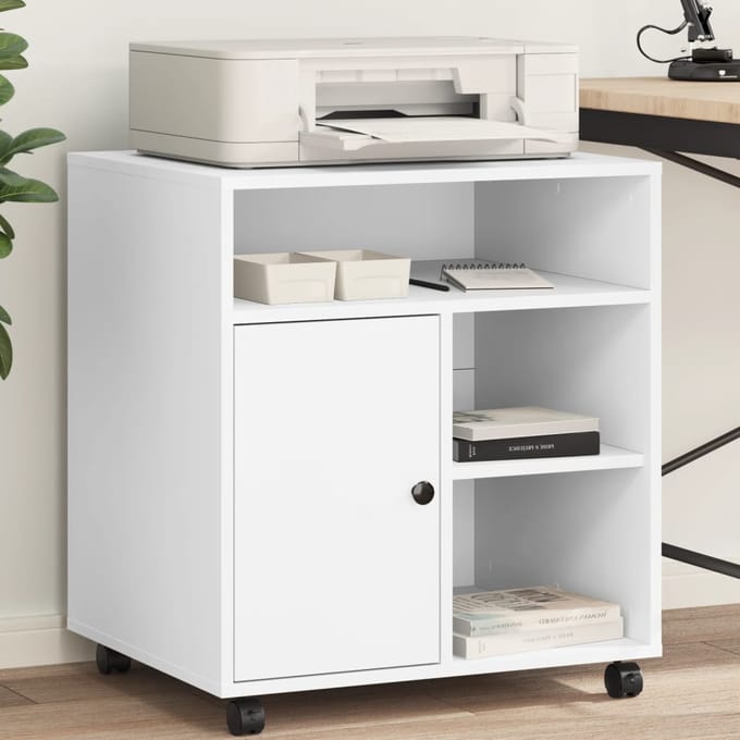 vidaXL - Printerkastje - met - wielen - 60x50x67 - cm - wit