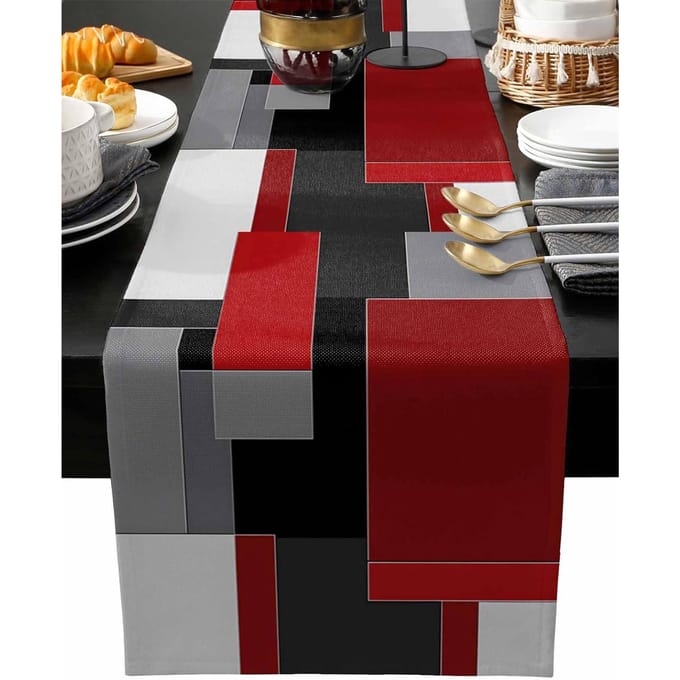 Chemin de table géométrique abstrait moderne Écharpes pour commode Décor de table Lavable Chemin de table pour table de cuisine et de salle à manger Décor de fête de vacances 150x33cm gray