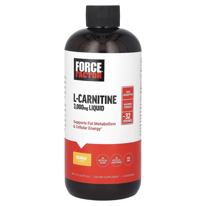 Force Factor, Vloeibare L-Carnitine, Sinaasappel, 3.000 mg, 16 fl oz (473 ml)