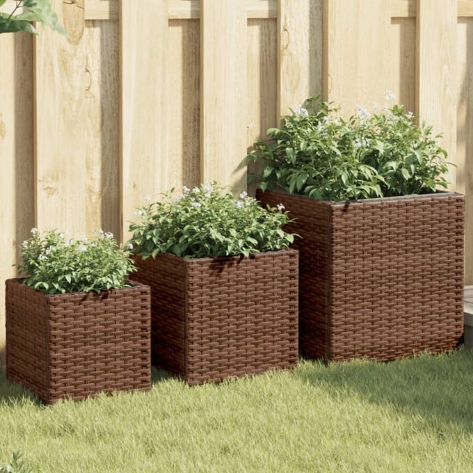 vidaXL - Plantenbakken - 3 - st - poly - rattan - bruin