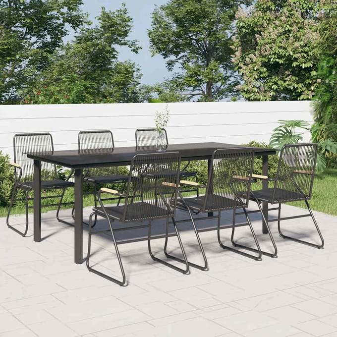 vidaXL - 7-delige - Tuinset - PVC-rattan - zwart