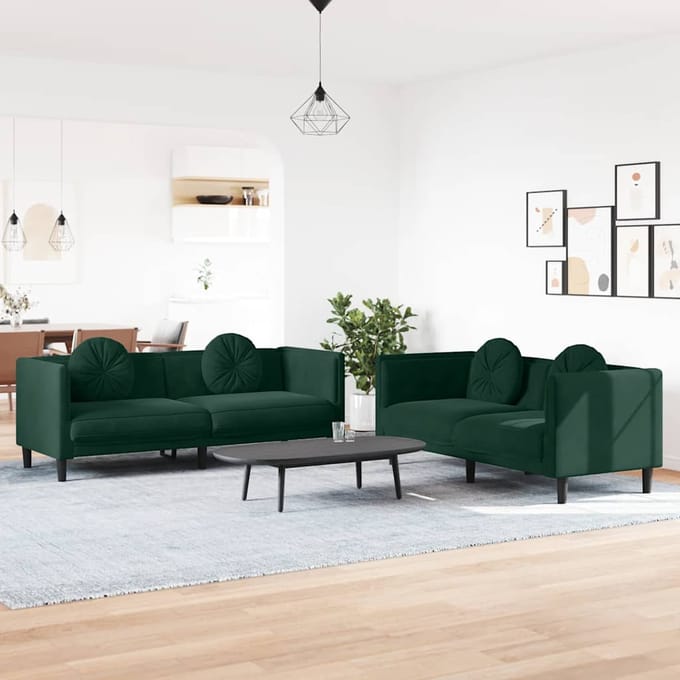 vidaXL - 2-delige - Loungeset - met - kussens - fluweel - donkergroen