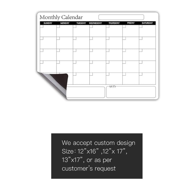Herschrijfbaar Magnetisch Whiteboard Koelkast Kalender Memobord Maandplanner black