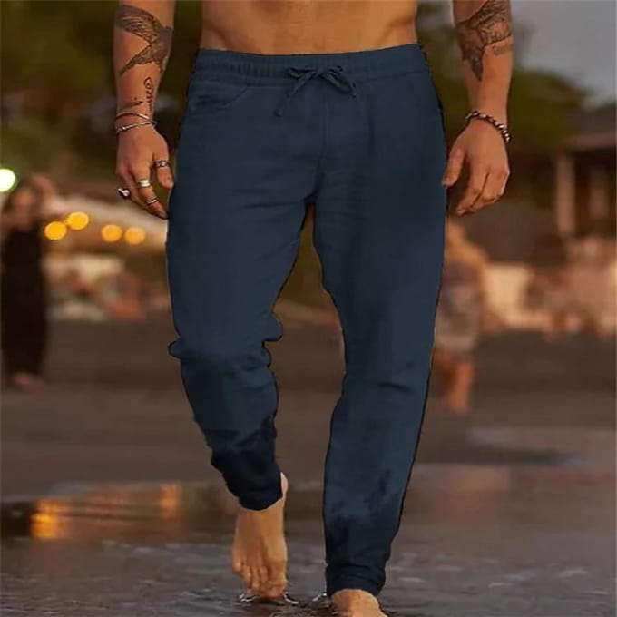 Pantalon long en coton et lin à taille élastique pour homme, pantalon décontracté ample S blanc