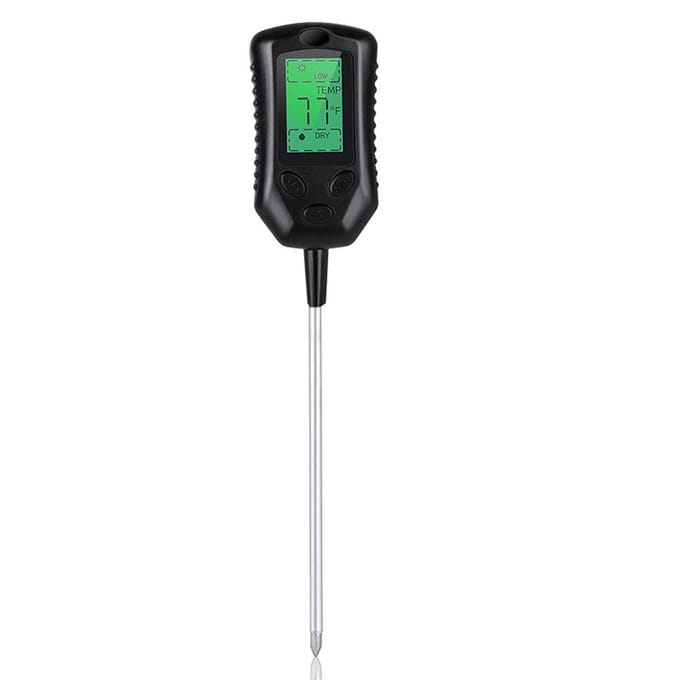 Multifunctionele, zeer nauwkeurige pH-tester voor de bodem Vochtigheid/PH/temperatuur van de bodem Intensiteit van het zonlicht zwart