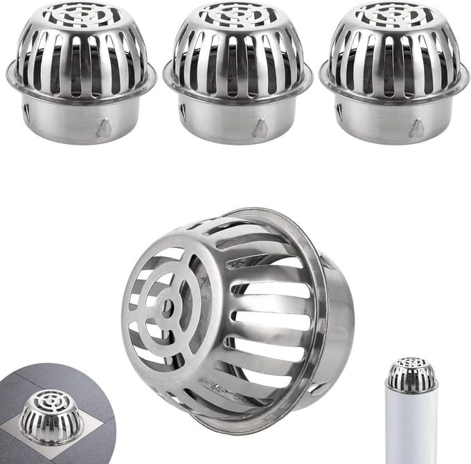 4 Pieces Flat Roof Drain - Stainless Steel - 304 - 100 mm - Leaf Draining Grille for Balcony - Gutters - Leaf Protection for Filtering and Blocking Falling Leaves - Rain Gutters