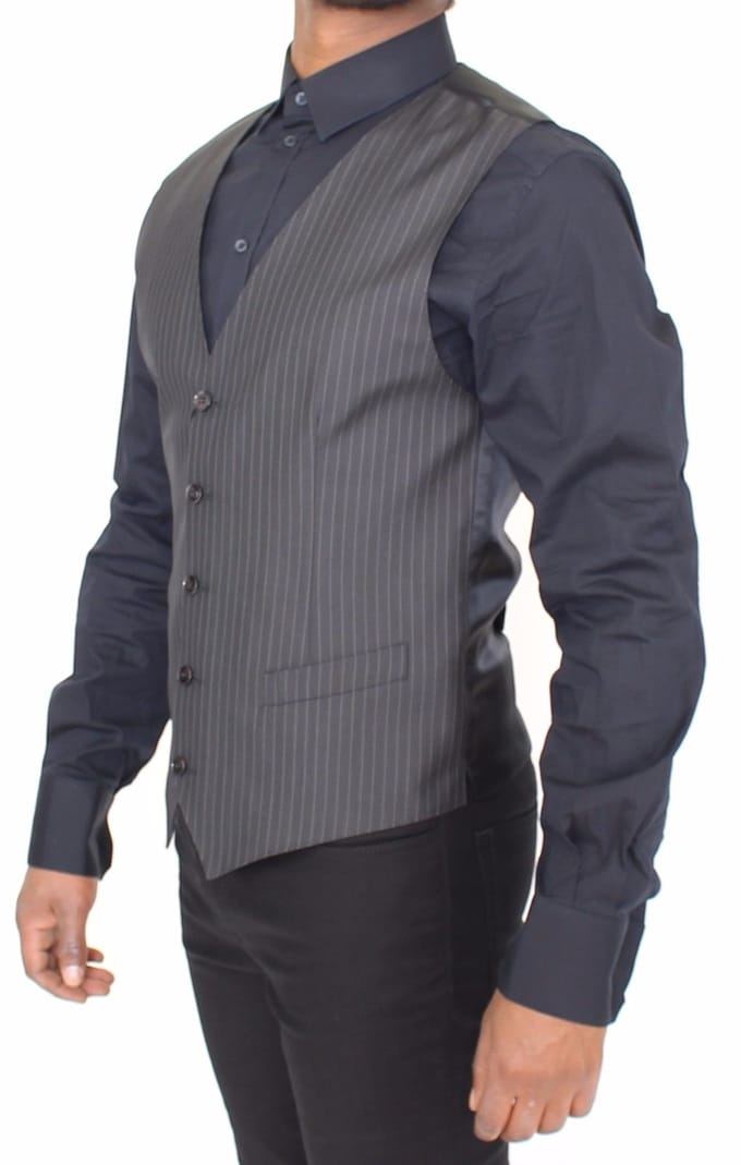Dolce & Gabbana Heren Grijs Gestreept Wol Zijden Jurk Vest Gilet