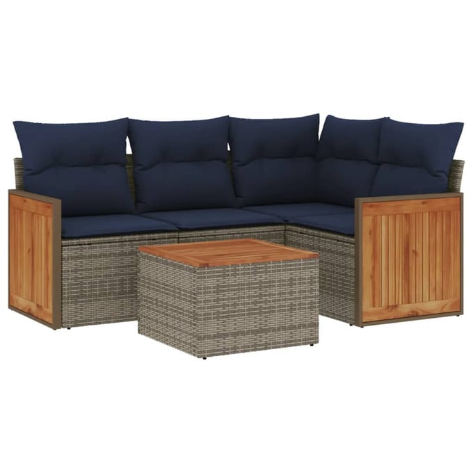 vidaXL - 5-delige - tuinbankset - met - kussens, - grijs - polyrotan