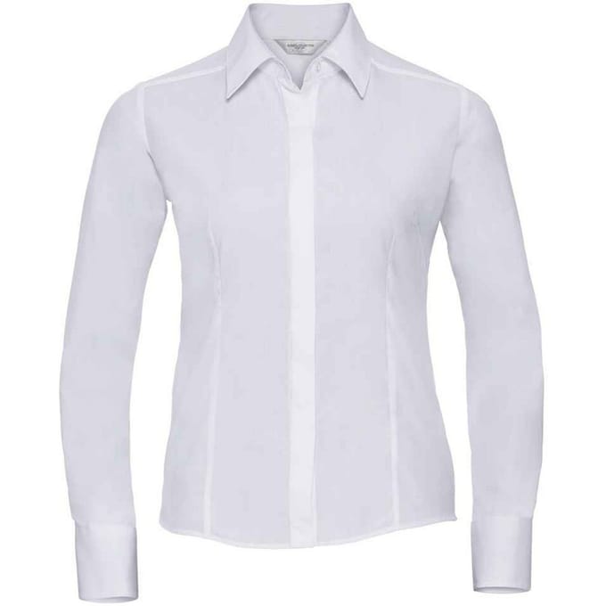 Russell Collection Dames/Dames Poplin met Lange Mouwen Formeel Overhemd (Wit)