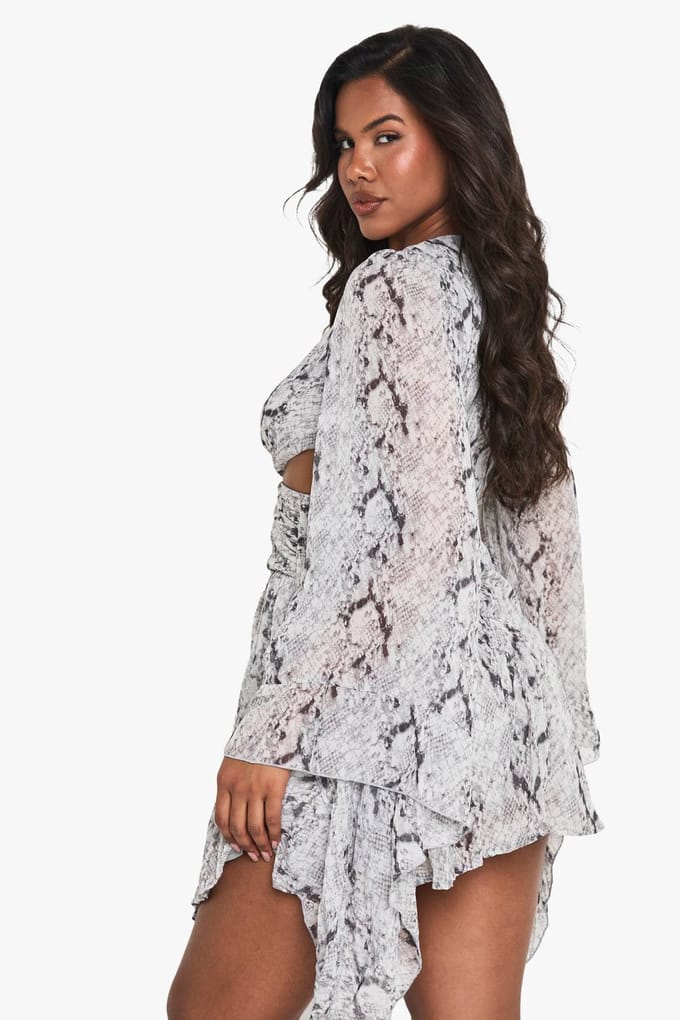 boohoo Dames Cut Out Printed Skaterjurk | Grijs | Maat: 40