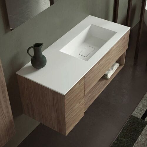 progettobagno Evo 50 Walnut Vision washbasin Lago with vanity unit 120 cm, right version without tap holeMB50E3090LDHISRNV